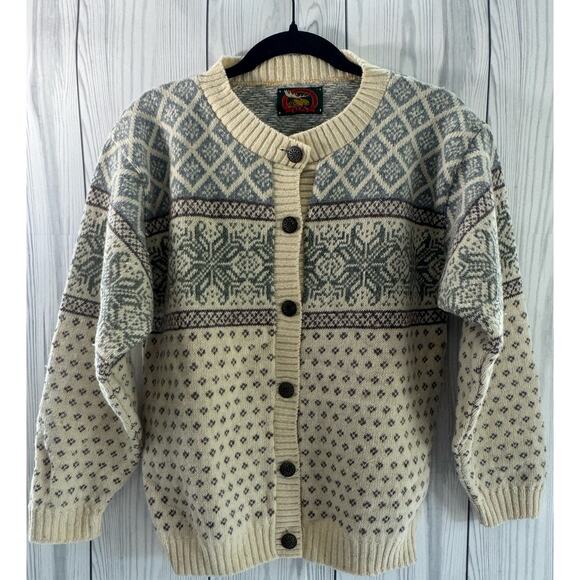 Vintage Alps Cardigan Sweater size Small Wool Blend Nordic Ivory Grandma - Picture 1 of 8